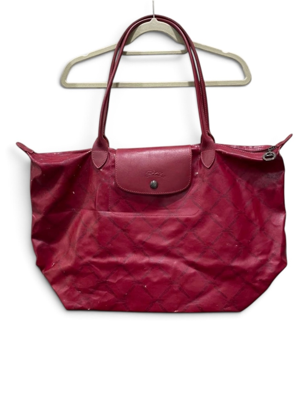 Longchamp Le Pliage Club Large Tote Red Vermillion Nylon Leather Foldable Travel